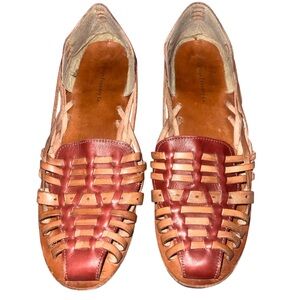 Vintage Foundry Company Leather Huarache Flats Woven Red Nude Beige 9.5